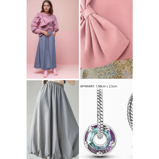 rozowa bluza-bluza z kokarda-sportowa bluza-bluza dresowa-spodnica szara-szara sportowa spodnica-kolczyki